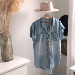 Chambray Tunic Length Button Down